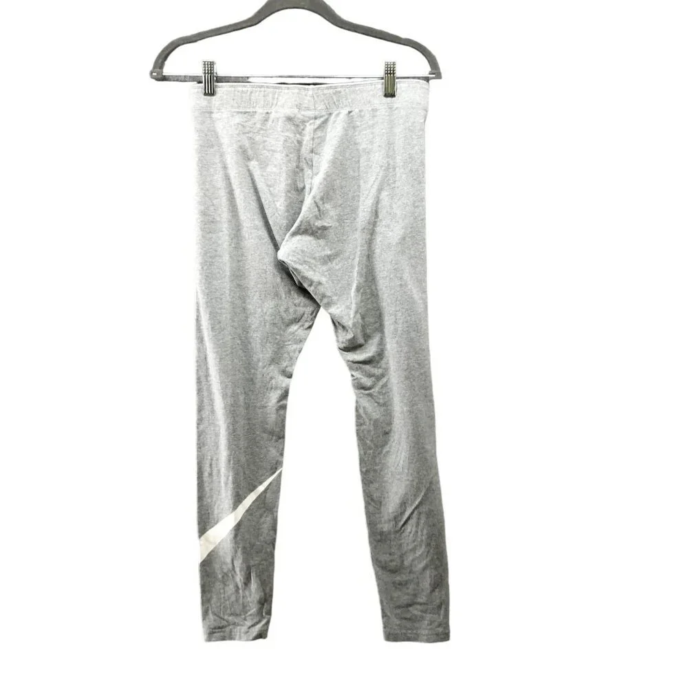 Nike Club Logo Leggings Womens M Gray Swoosh‎ Cotton Blend Yoga Gym Lounge